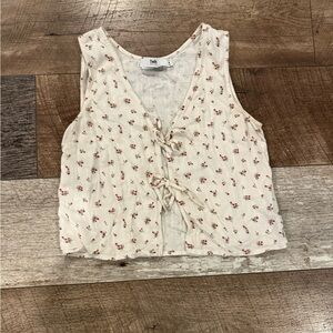 Simons Ivory Floral Tie-Front Blouse